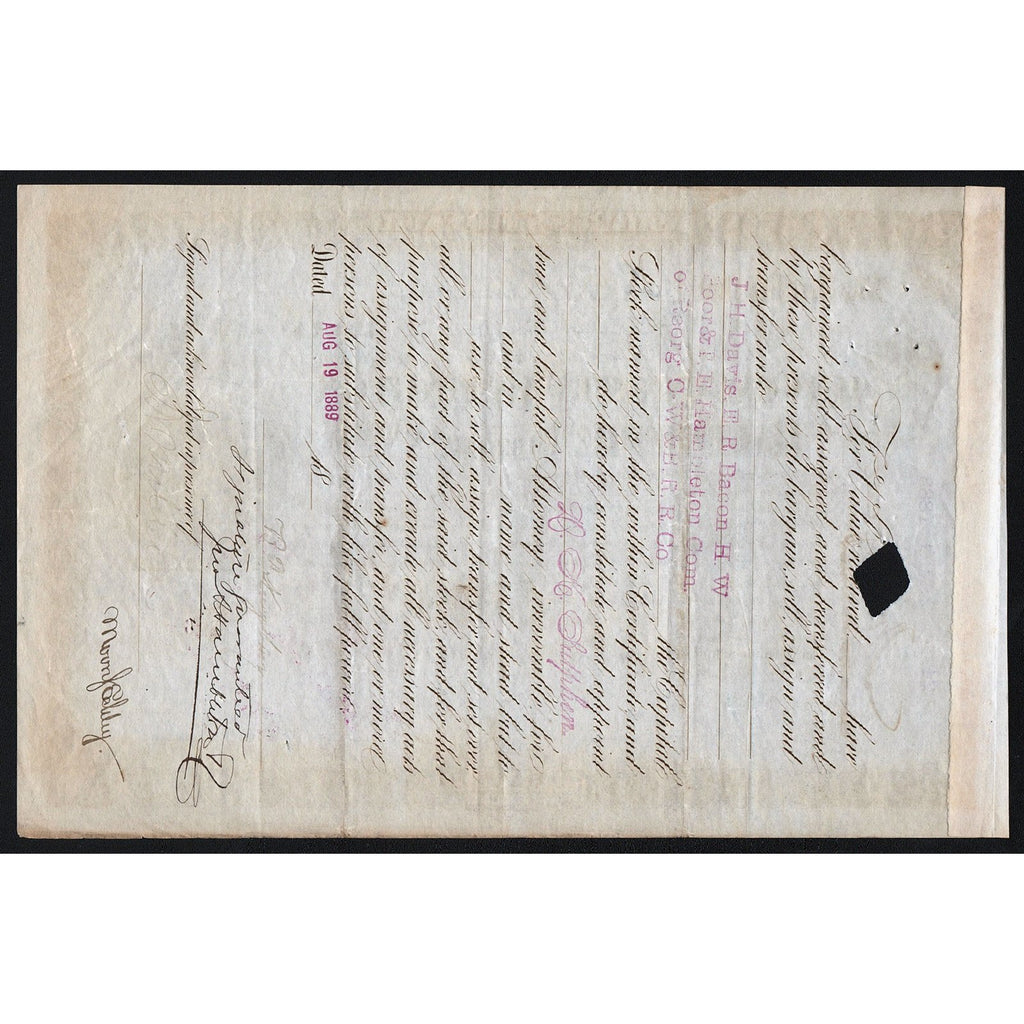 The Cincinnati, Washington and Baltimore Railroad Company 1883 Stock Certificate