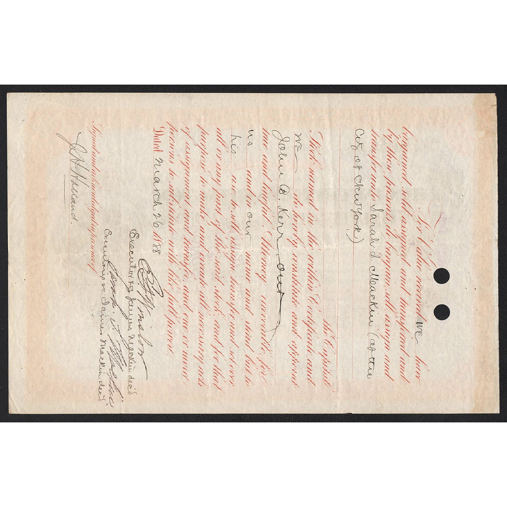 The Cincinnati, Washington and Baltimore Railroad Company 1883 Stock Certificate