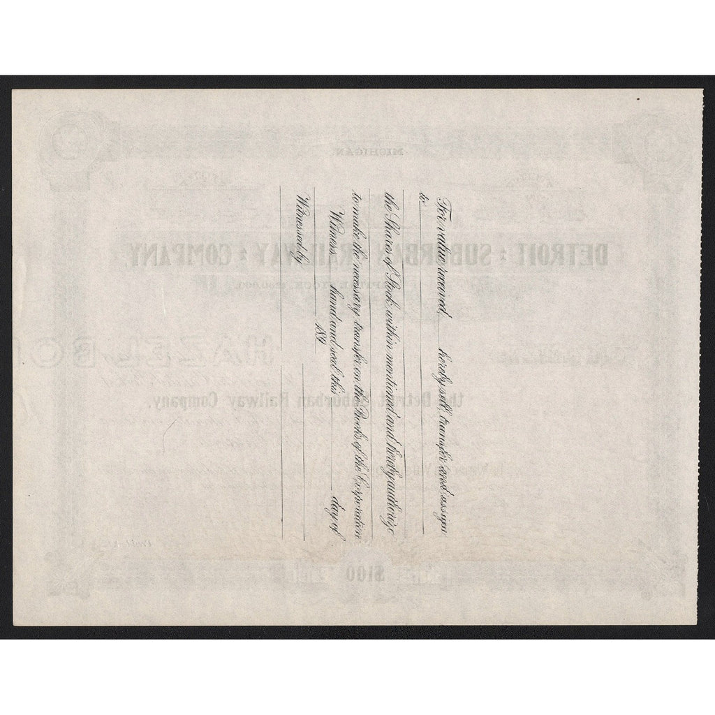 Detroit Suburban Railway Company Michigan Stock Certificate