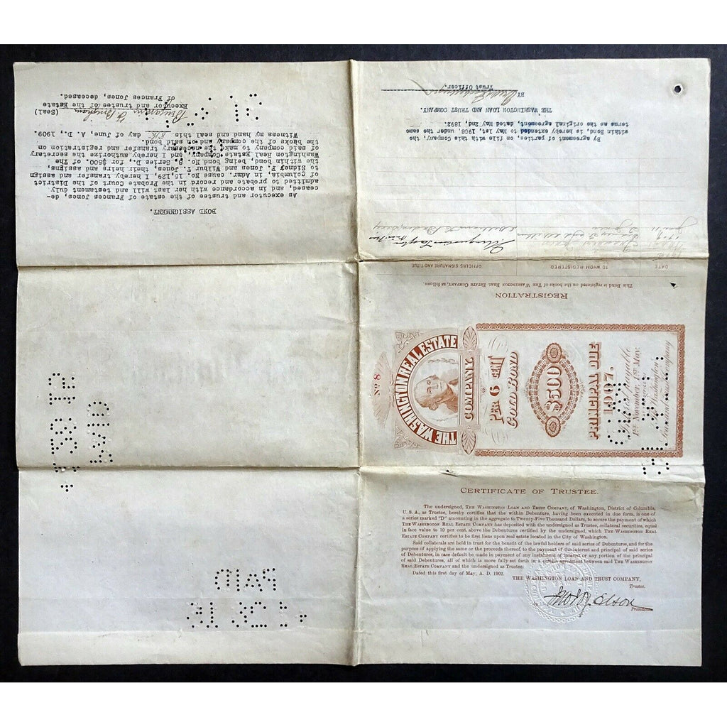 The Washington Real Estate Company DC 1902 Gold Bond Certificate