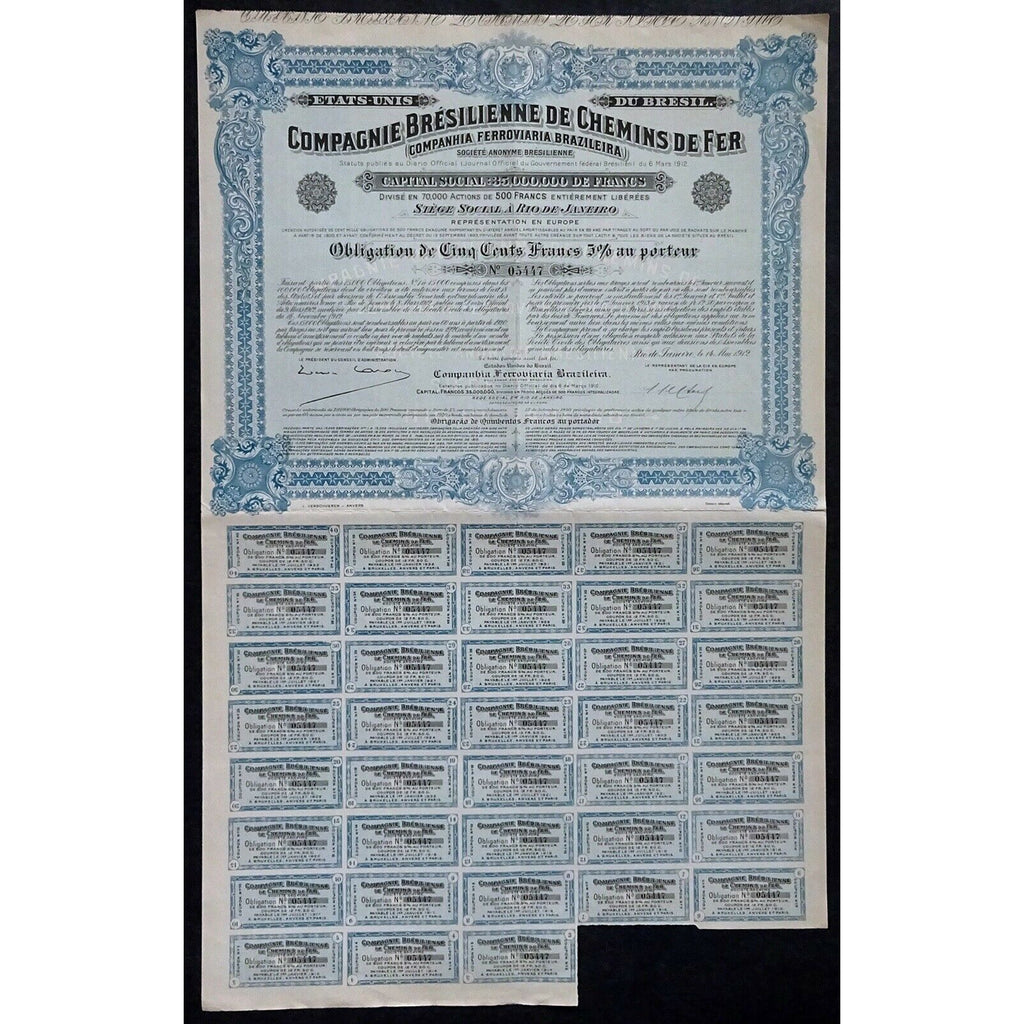 Compagnie Bresilienne de Chemins de Fer (Companhia Ferroviaria Brazileira) Societe Anonyme Bresilienne 1912 Brazil