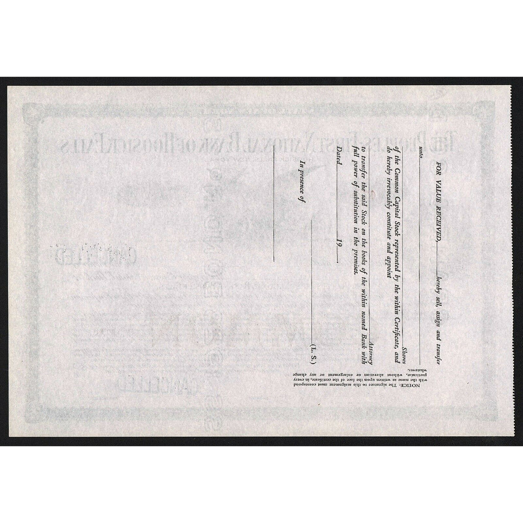 The Peoples-First National Bank of Hoosick Falls NY Stock Certificate