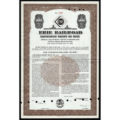 Erie Railroad Equipment Trust New York Stocl Trust Certificate