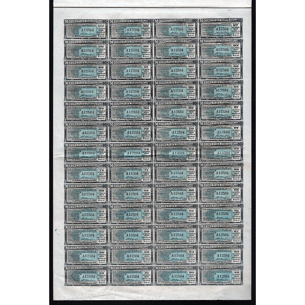 Mexico North Western Railway Company 1909 Canada Stock Bond Certificate