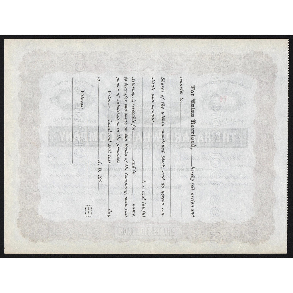 The Hazard Wharf Company of Baltimore City Maryland Stock Certificate