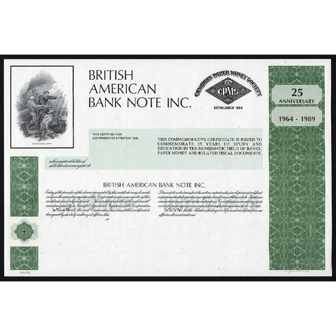 British American Bank Note Inc. Canada Stock Certificate