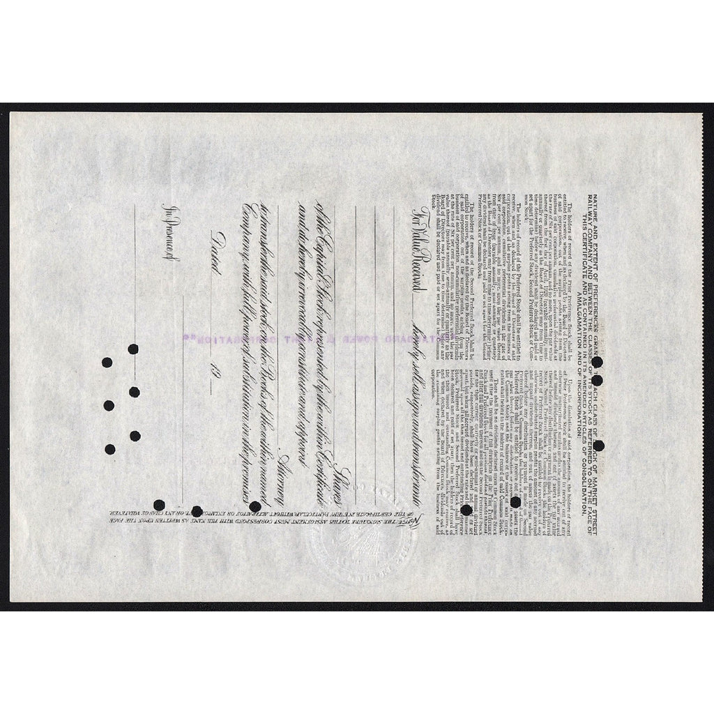 Market Street Railway Company California Stock Certificate
