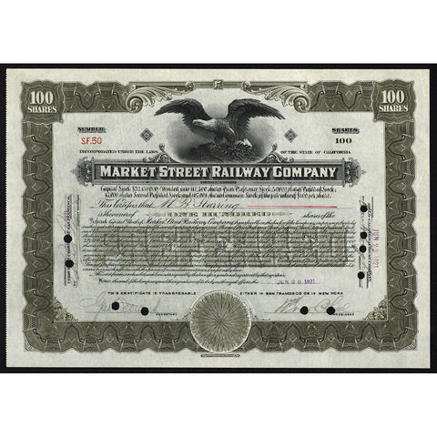 Market Street Railway Company California Stock Certificate