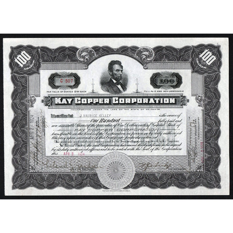 Kay Copper Corporation Stock Certificate