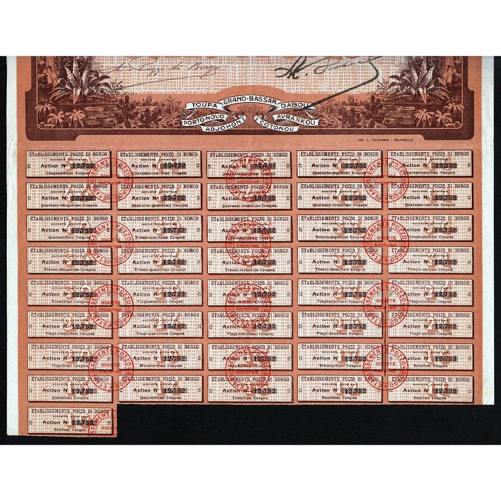Etablissements Pozzo di Borgo 1913 Africa Stock Certificate