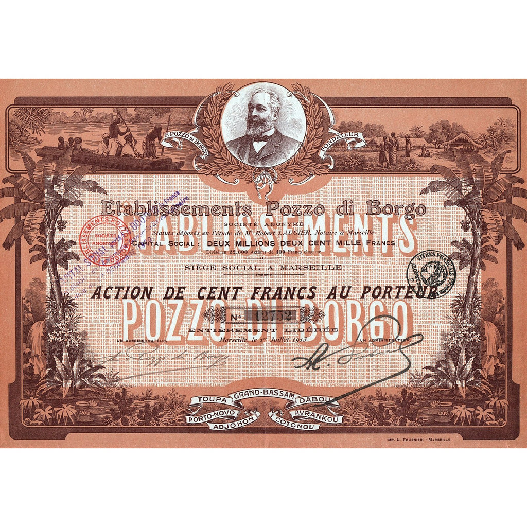 Etablissements Pozzo di Borgo 1913 Africa Stock Certificate