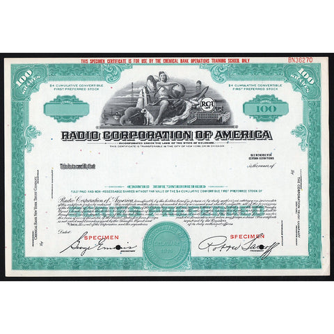 Radio Corporation of America (RCA) Specimen Stock Certificate