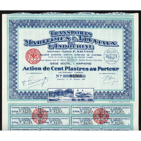 Transports Maritimes & Fluviaux de l’Indochine Vietnam Stock Certificate