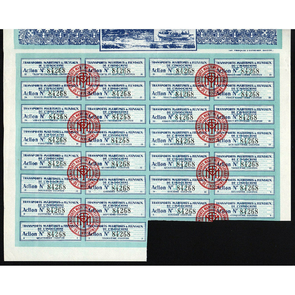 Transports Maritimes & Fluviaux de l’Indochine Vietnam Stock Certificate