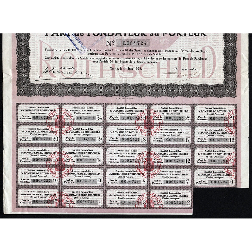 Societe Immobiliere du Domaine de Rothschild France Stock Certificate