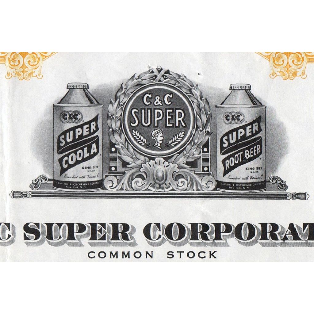 C & C Super Corporation Stock Certificate Coola Cola Root Beer