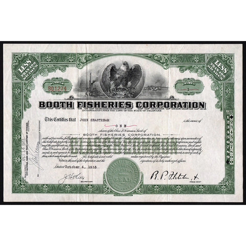 Booth Fisheries Corporation Fishing Stock Certificate