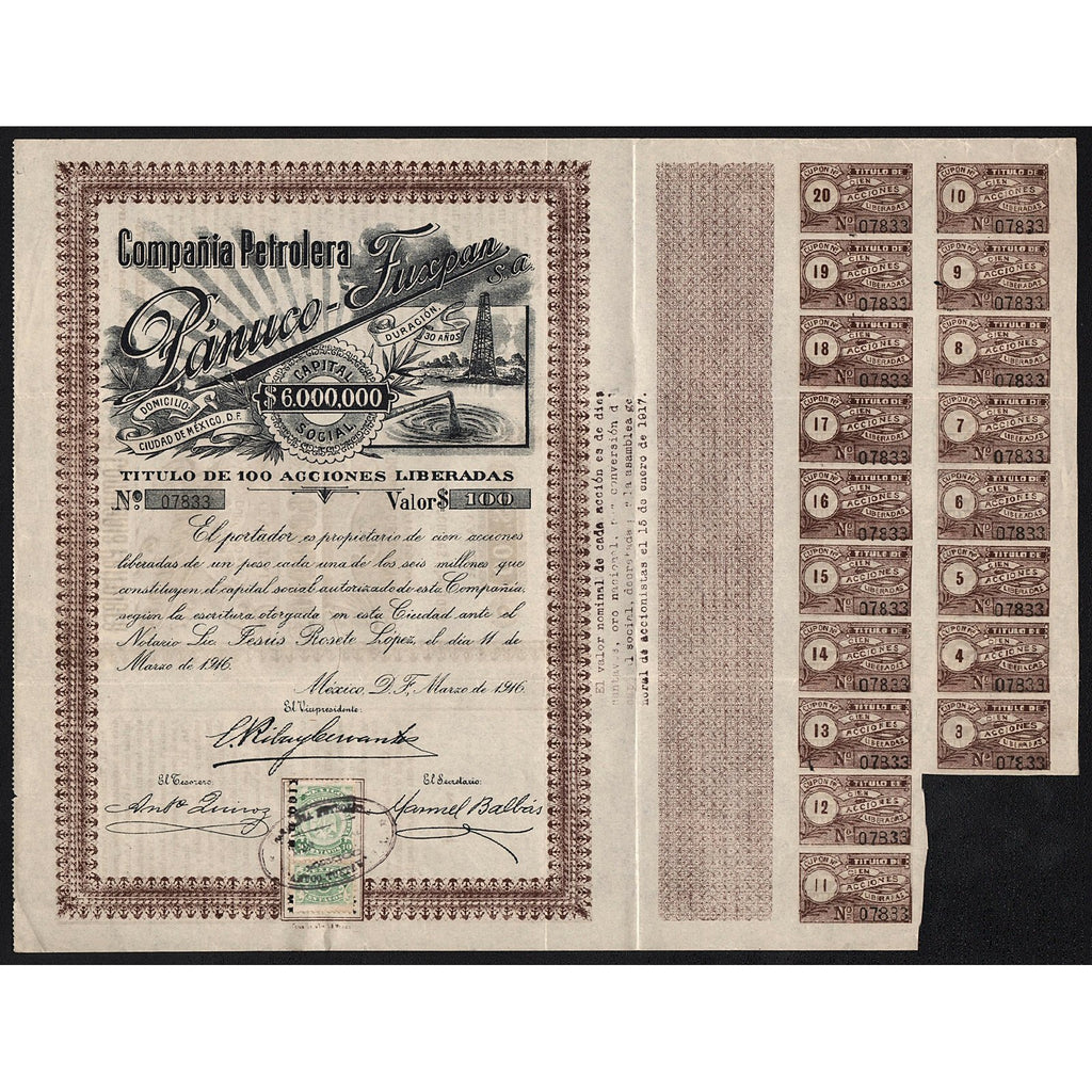 Compania Petrolera Panuco-Fuxpan 1916 Mexico Stock Certificate