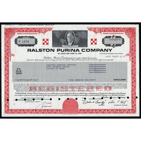 Ralston Purina Company Pet Food Stock Certificate