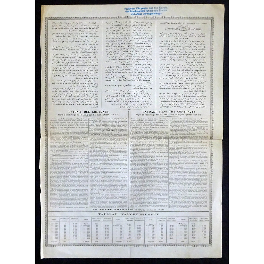 Ville de Constantinople / City of Constantinople 1915 Bond Certificate