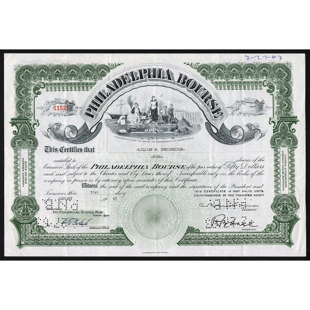 Philadelphia Bourse Stock Certificate
