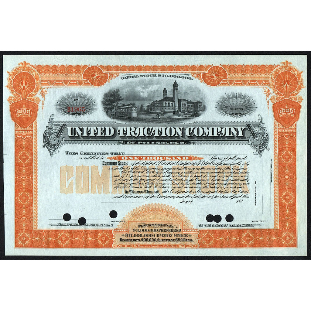 United Traction Company of Pittsburgh Stock Certificate