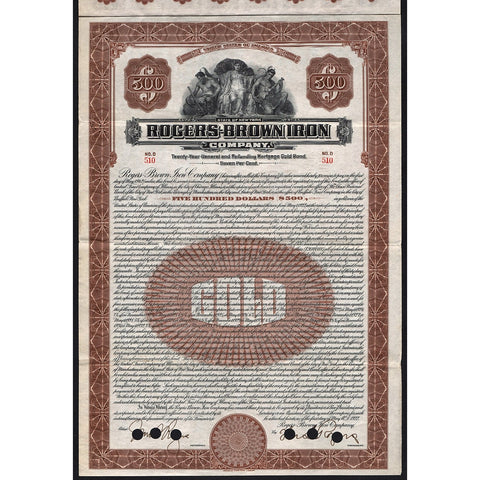 Rogers-Brown Iron Company New York 1922 Bond Certificate
