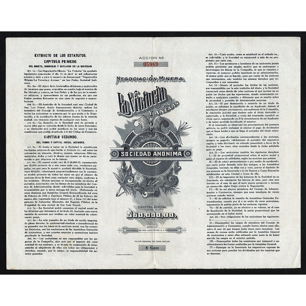 Negociacion Minera La Victoria y Anexas en San Pedro S.A. (San Luis Potosi)