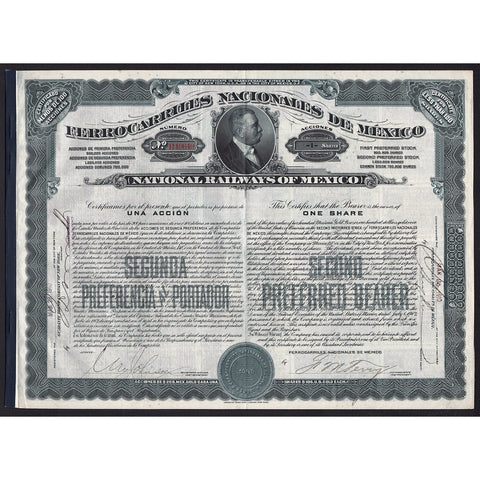 Ferrocarriles Nacionales de Mexico (National Railways of Mexico) - 200 Gold Pesos Bond Certificate