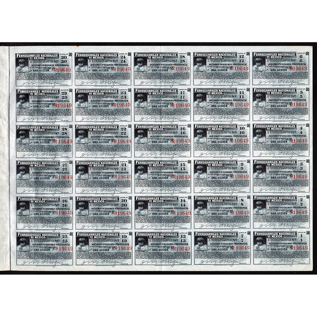 Ferrocarriles Nacionales de Mexico (National Railways of Mexico) - 200 Gold Pesos Bond Certificate
