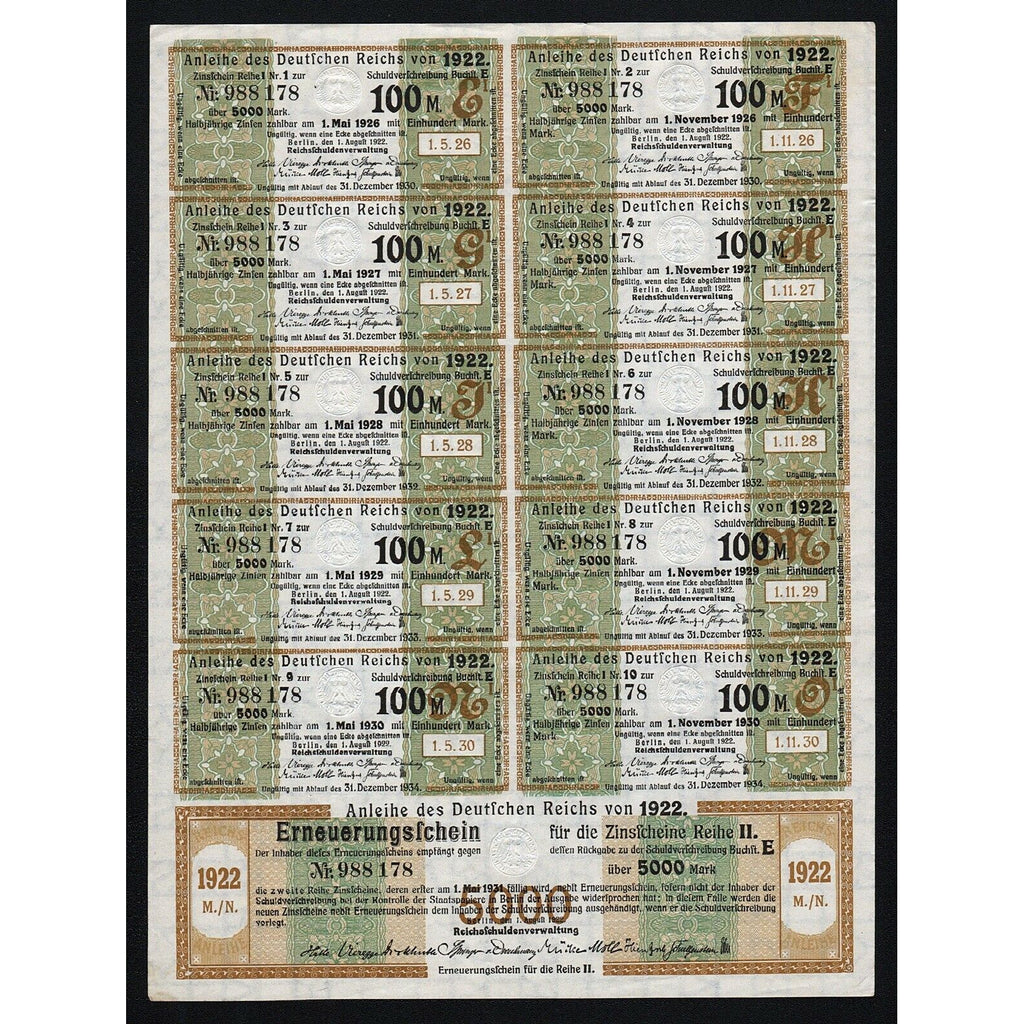 Anleihe des Deutschen Reichs - 5000 Mark Germany 1922 Bond Certificate