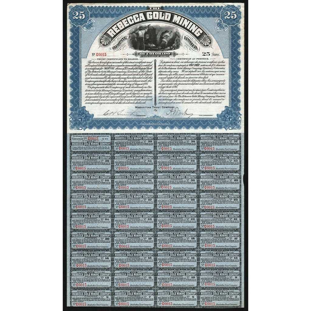 The Rebecca Gold Mining Company, Limited, of Colorado 1895 Stock Certificate