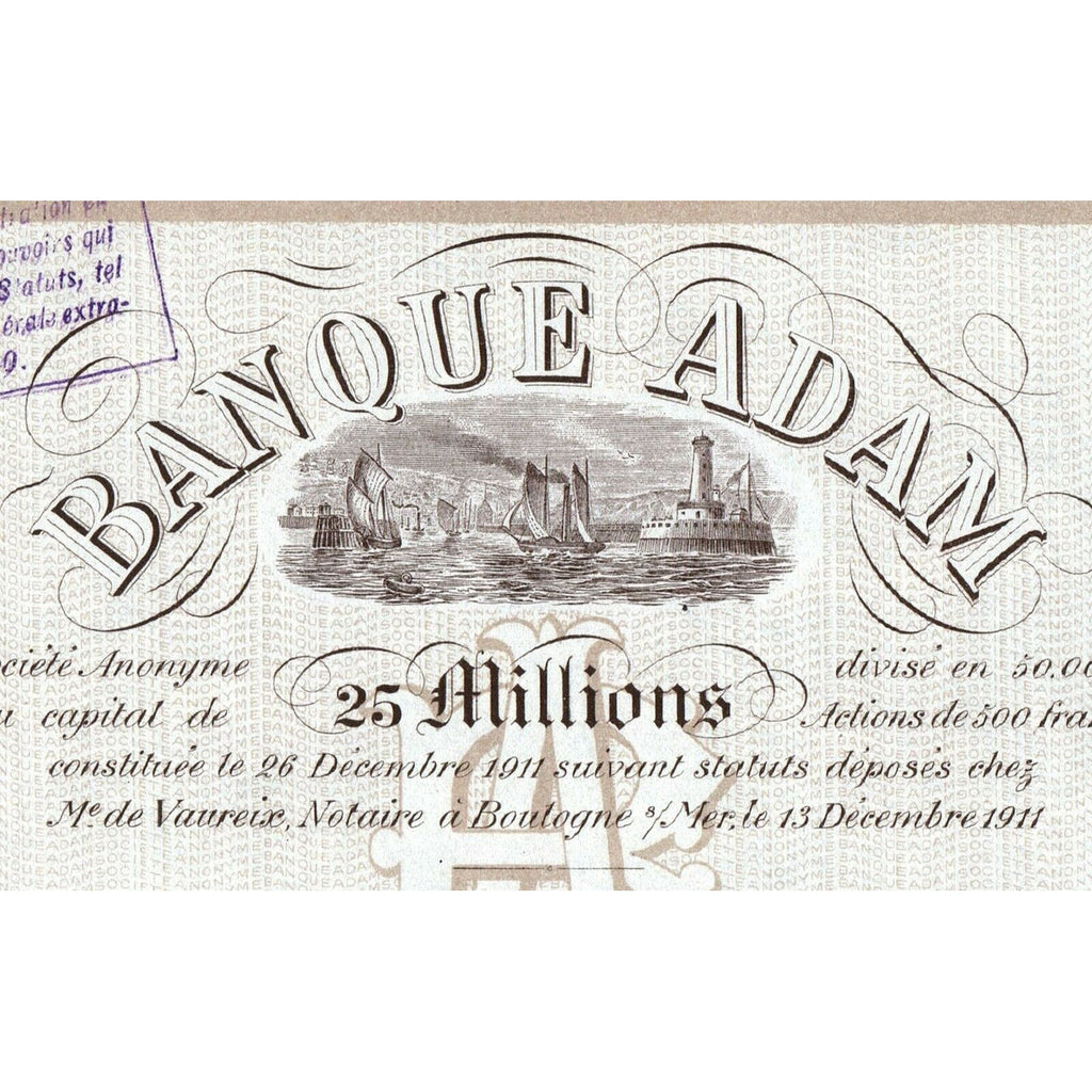Banque Adam Societe Anonyme 1930 France Stock Certificate