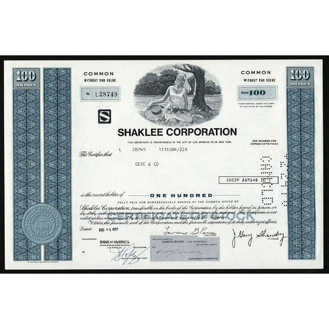 Shaklee Corporation California Stock Certificate