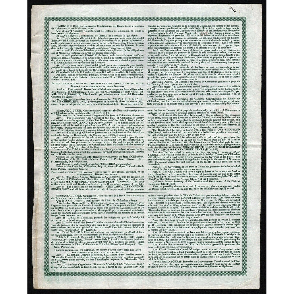 Bonos del Municipio de Chihuahua, Garantizados por el Gobierno del Estado