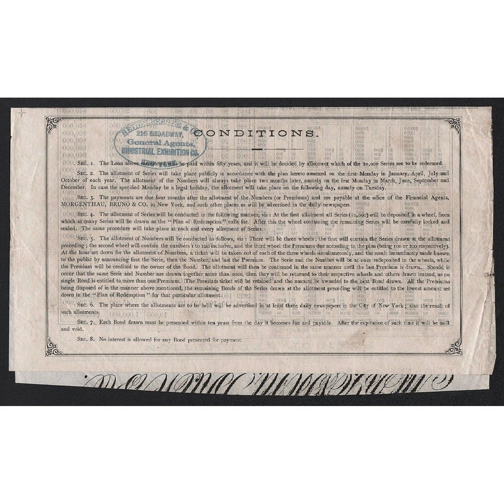 The Industrial Exhibition Company of New York, Premium Bond