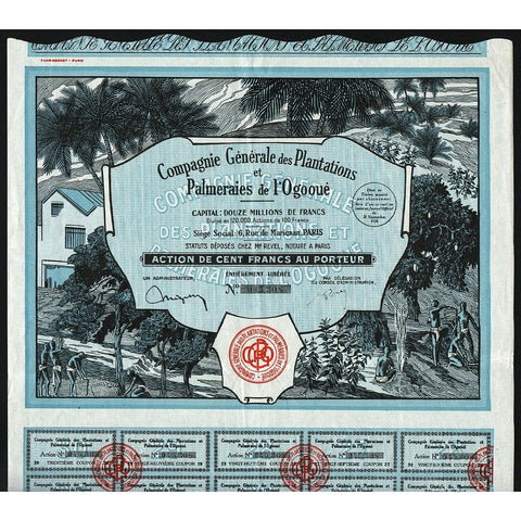 Compagnie Generale des Plantations et Palmeraies de l'Ogooue Gabon 1928 Bond Certificate
