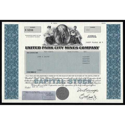 United Park City Mines Company Stock Certificate
