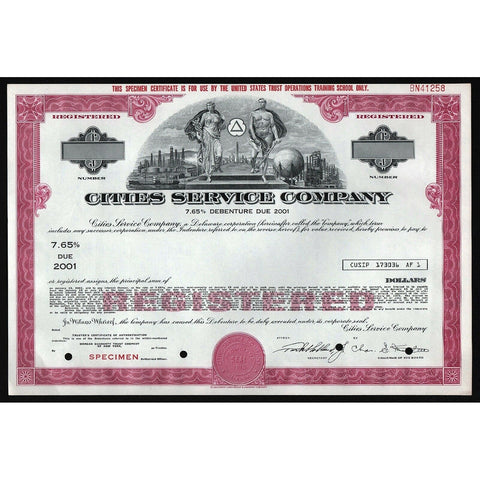 Cities Service Company (Specimen) Stock Bond Certificate