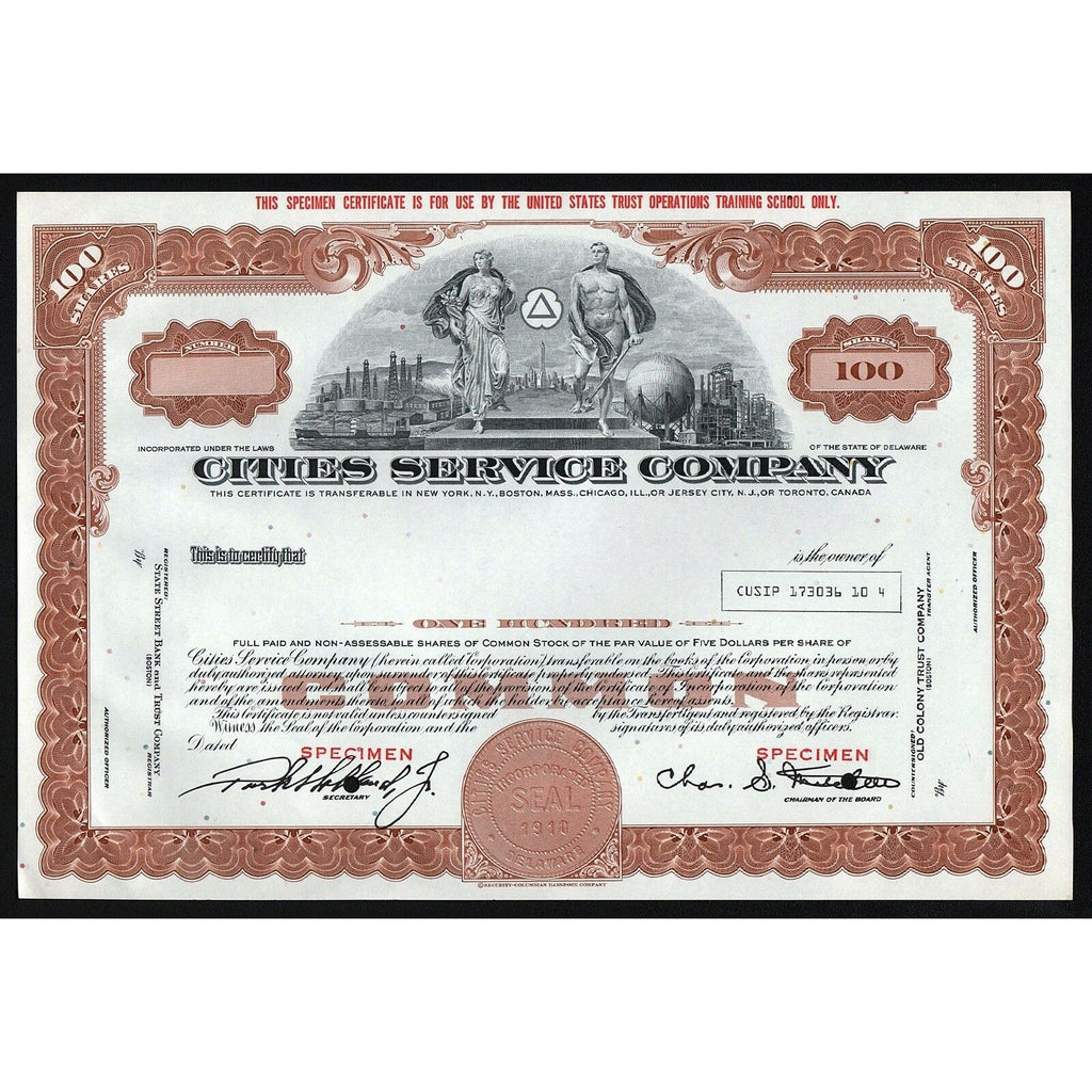 Cities Service Company (Specimen) Stock Bond Certificate