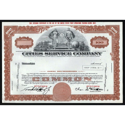 Cities Service Company (Specimen) Stock Bond Certificate