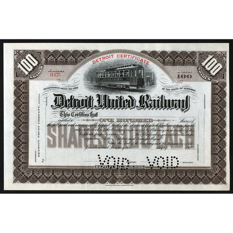 Detroit United Railway Michigan Stock Certificate