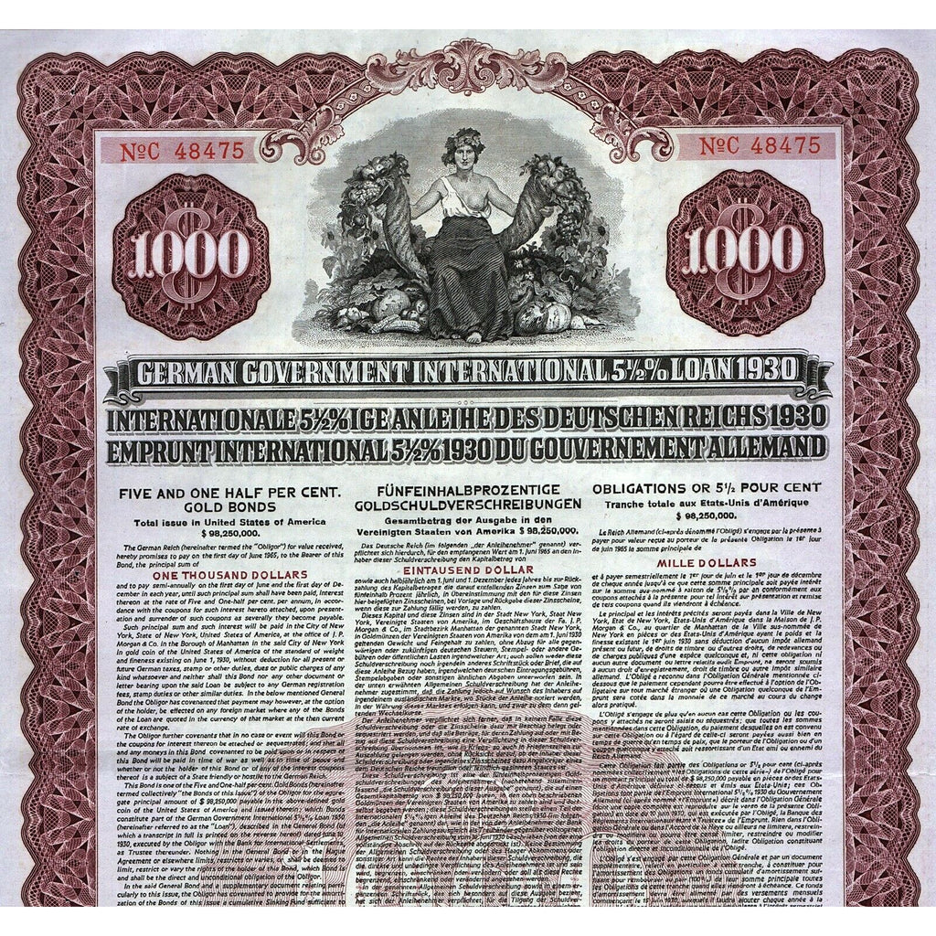 1930 Germany: German Government International Loan Bond Certificate