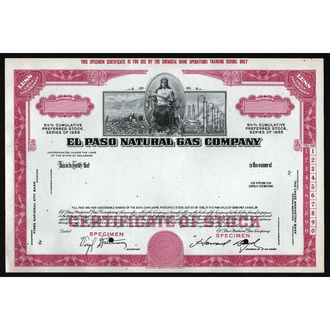 El Paso Natural Gas Company (Specimen) Stock Certificate