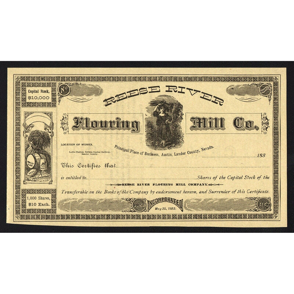 Reese River Flouring Mill Co. Austin Lander County Nevada Stock Certificate