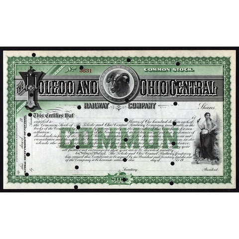 The Toledo and Ohio Central Railway Company Stock Certificate