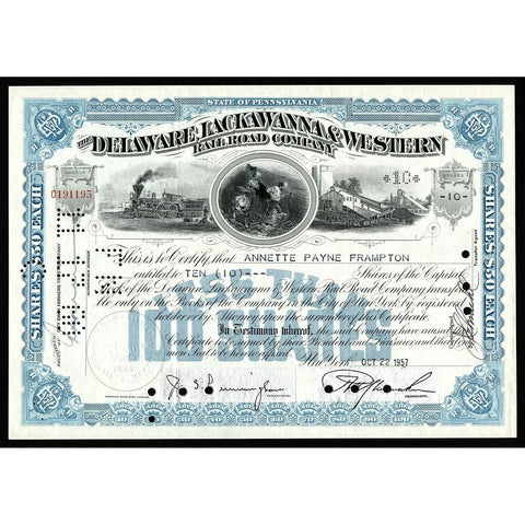 The Delaware, Lackawanna & Western Rail Road Company Pennsylvania Stock Certificate