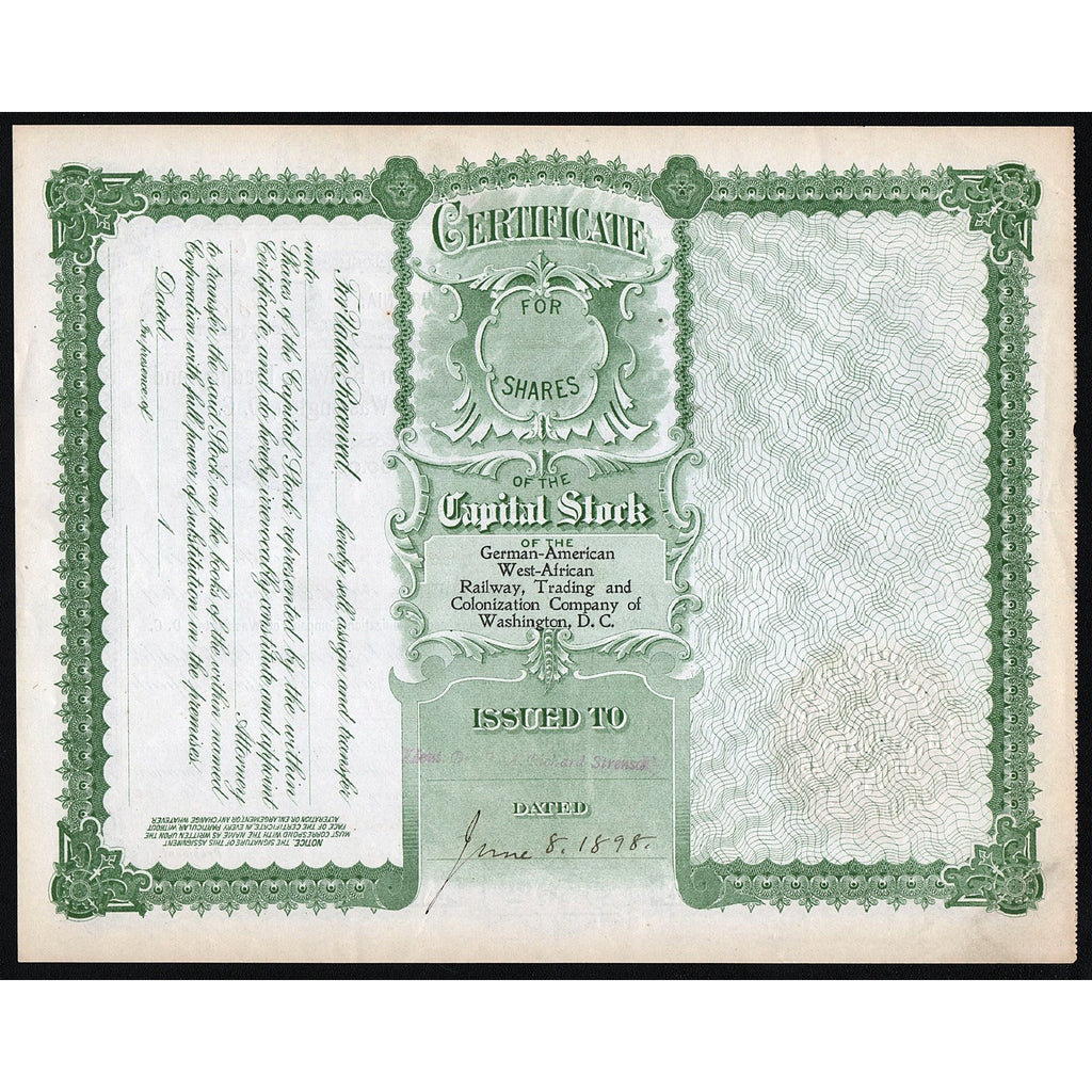 The German-American West-African Railway, Trading and Colonization Company of Washington, D.C.