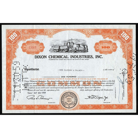 Dixon Chemical Industries, Inc. New Jersey Stock Certificate