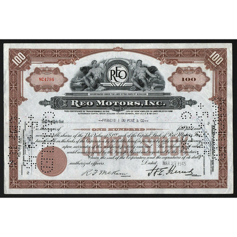 REO Motors, Inc. 1945 Michigan Stock Certificate